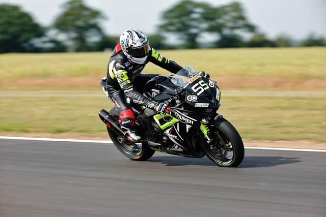 Harrison Dessoy in race action at Snetterton