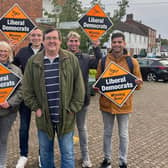 Adrian Whittle (centre) and Lincolnshire Liberal Democrats celebrate in Billinghay.
