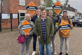 Adrian Whittle (centre) and Lincolnshire Liberal Democrats celebrate in Billinghay.