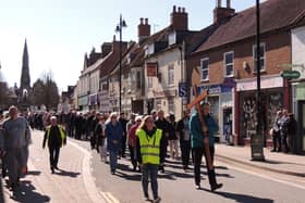 Members of Sleaford churches in the procession behind the cross through Sleaford.
