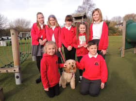 One of the family! Fudge and some of his fans at St Andrew's School, Leasingham.