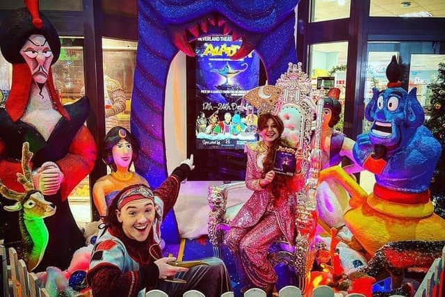 A display in the |Hildreds Centre promoting this year's panto at the Neverland Theatre in Skegness. - Aladdin.