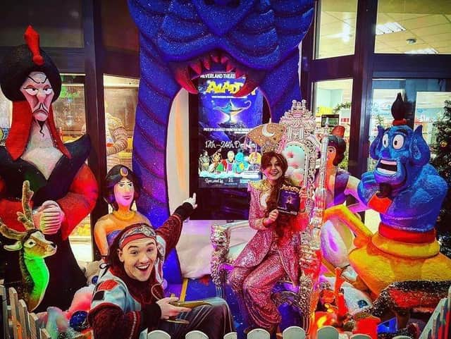 A display in the |Hildreds Centre promoting this year's panto at the Neverland Theatre in Skegness. - Aladdin.