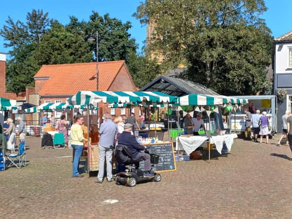 Stalls set out in the sun for the Market Rasen Food & Drink Festival. Image: Dianne Tuckett