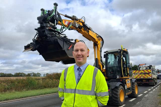 Jonathan Evans, Head of Highways at Lincolnshire County Council, at a test for the JCB Pothole Pro near Wragby Credit: LDRS