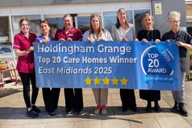 Some of the Holdingham Grange team celebrate, with Registered Home Manager, Rebecca Nisbet (centre). Photo supplied