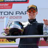 Aaron Silvester celebrates his podium finish. Photo by MotoAero Photography.