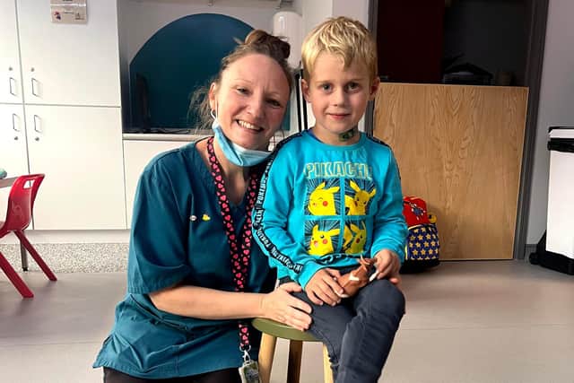 William with his favourite play practitioner at LRI, Lesley.