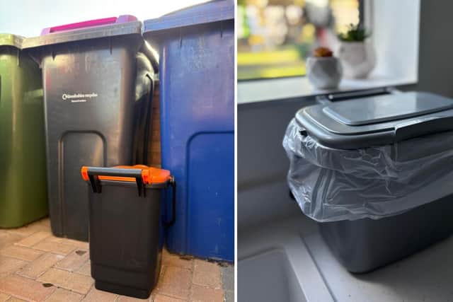 Food waste containers which will be given to every home in Lincolnshire Credit: Lincolnshire County Council