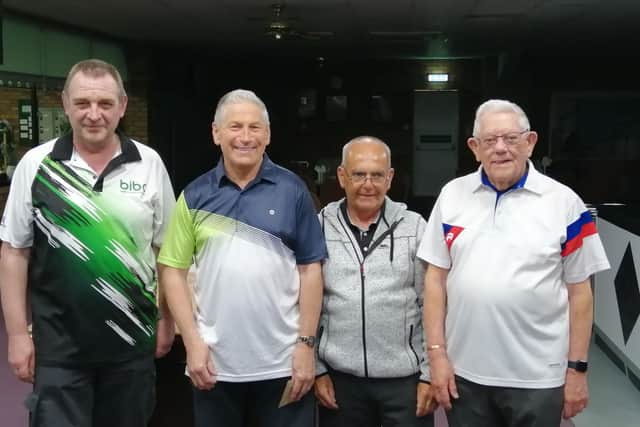 Winners of the Open Drawn Triples, Roger Cook, Trevor Higgs, organiser Mark Brown and Alan Everitt