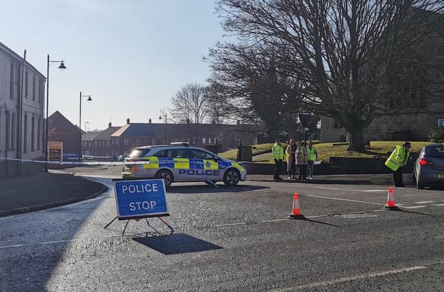 The police cordon on Boston Road in Spilsby after the suspicious device was found. Photo: Gemma Gadd