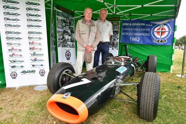 Ex members of BRM team L-R Gerry Van DerWeyden of Helpringham and Rick Hall of Bourne with a 1964 BRM P261/7, Jackie Stewart's 1st Grand Prix winning car, Italian Grand Prix in 1964