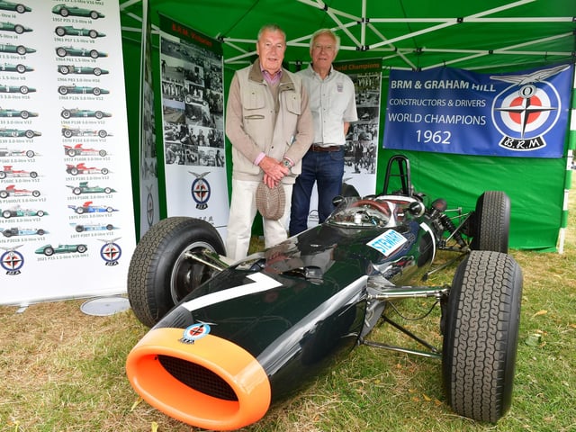Ex members of BRM team L-R Gerry Van DerWeyden of Helpringham and Rick Hall of Bourne with a 1964 BRM P261/7, Jackie Stewart's 1st Grand Prix winning car, Italian Grand Prix in 1964