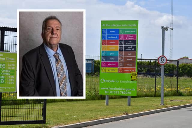 Coun Paul Gleeson (inset) is calling for action to improve Boston's Household Waste Recycling Centre (main image).