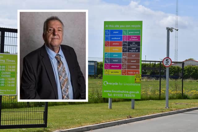 Coun Paul Gleeson (inset) is calling for action to improve Boston's Household Waste Recycling Centre (main image).