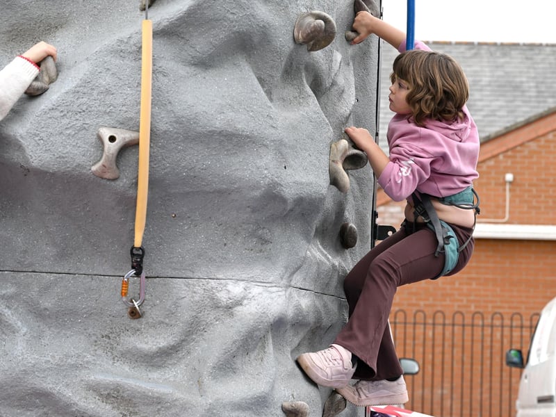 Skyla Rouse 7 of Sleaford tackles the climbing wall.