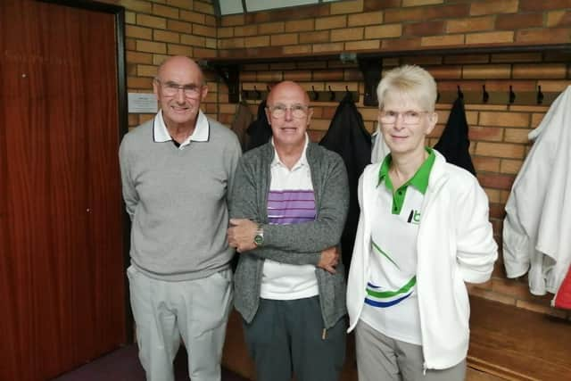 Victorious Hotspurs rink of Ted Woods, skip Mike Long & Yvonne Smith after winning 29-15