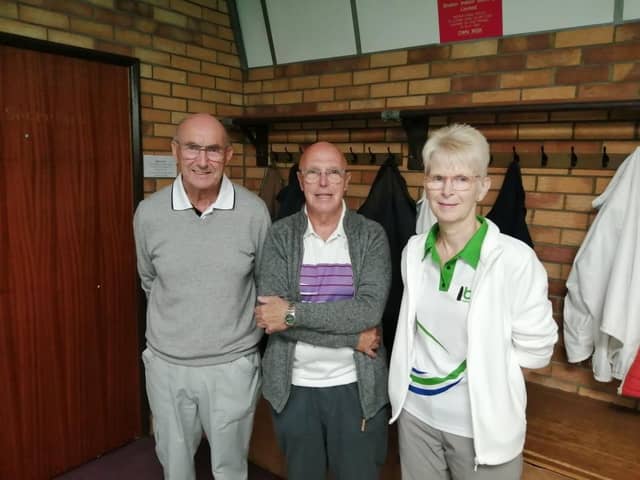 Victorious Hotspurs rink of Ted Woods, skip Mike Long & Yvonne Smith after winning 29-15