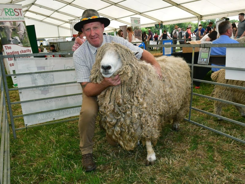 Livestock judging. Richard Lawson of Corner Farm, Helpringham, with his Lincolnshire Longwool sheep.