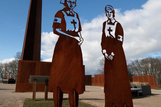 Standing with Giants silhouette statues of Mollie Evershed and Dorothy Anyta Field