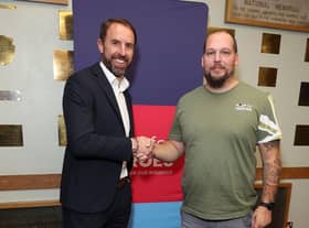 Army veteran Tom Folwell with England manager Gareth Southgate.