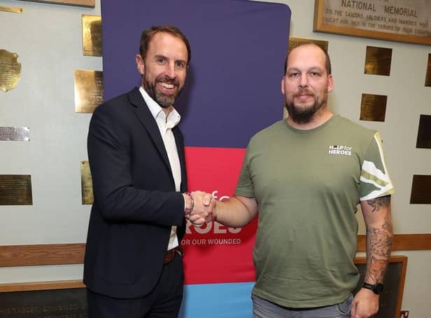 Army veteran Tom Folwell with England manager Gareth Southgate.
