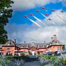 The spectacular flypast by the RAF's Red Arrows aerobatic team over Kenwick Park Golf Club in Louth on Saturday.