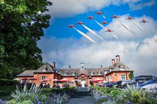 The spectacular flypast by the RAF's Red Arrows aerobatic team over Kenwick Park Golf Club in Louth on Saturday.
