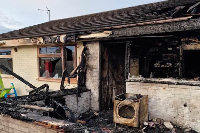 The aftermath of the fire which has left a family homeless in Chapel St Leonards.