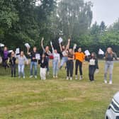 Scene of jubilation from Boston High School as students collected their A-level and BTEC results.