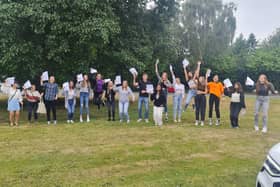 Scene of jubilation from Boston High School as students collected their A-level and BTEC results.