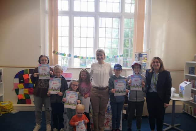 Participants of the Summer Reading Challenge with BBC journalist Sharon Edwards at Gainsborough Library