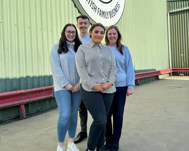 Fairburn's Apprentices - from left to right, Louise Waters, Frankie McGoran (front), James Tarrant (back) and HR Manager Maria Fotellis