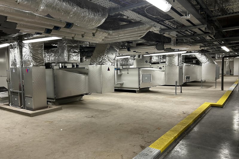 The plant room, housing all the pipework, infrastructure and air handling units needed for the first and second phases of the development. All part of the first-floor.