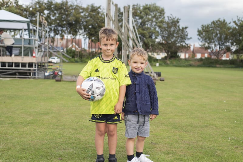 On the ball -  Ffreddie Beale, 8, and Frankie Sykes, 3 , at the East Coast Fitness Festival.
