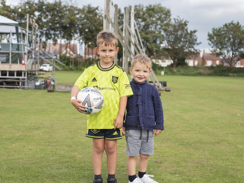 On the ball - Ffreddie Beale, 8, and Frankie Sykes, 3 , at the East Coast Fitness Festival.