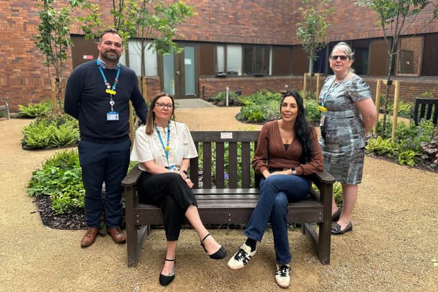 Tanita was also joined by Vikki, United Lincolnshire Hospitals Charity Manager Ben Petts and General Manager Blanche Lentz to visit a garden funded by the charity where a bench has been dedicated to Amelia Rose