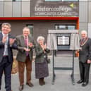 Unveiling the new plaque, from left: Adrian Humphreys, Executive Director for Business, Innovation and Partnerships, Peter Cropley Chair of Governors, Mayoress Priscilla Burbidge, Mayor Brian Burbidge, and Simon Telfer, Chair LEP (Greater Lincolnshire's Employment and Skills Advisory Panel)
