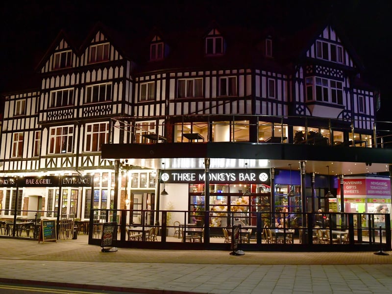 The outside of the Three Monkeys still encompasses the historic features of the former Grovenor House Hotel.