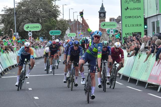 Tim Lerlier wins the sprint to the line on Skegness seafront. Photo by D.R.Dawson Photography.