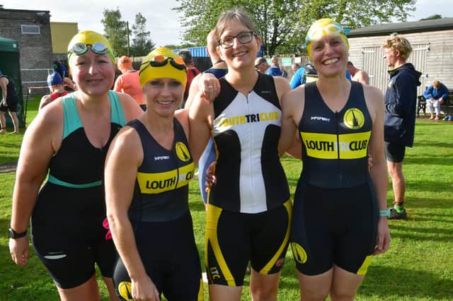 Members of Louth Tri Club at Woodhall Spa Triathlon, from left: Hayley Pearson, Jill Whittleton, Bridget Lyon, and Rowena Burgess. Photos: D.R.Dawson Photography