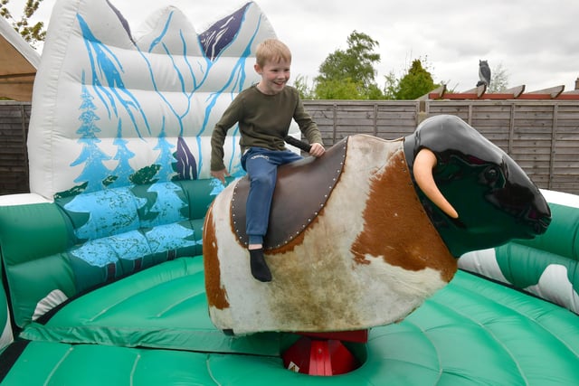 Grayson Skilton, eight, of South Kyme, on the bucking bronco.