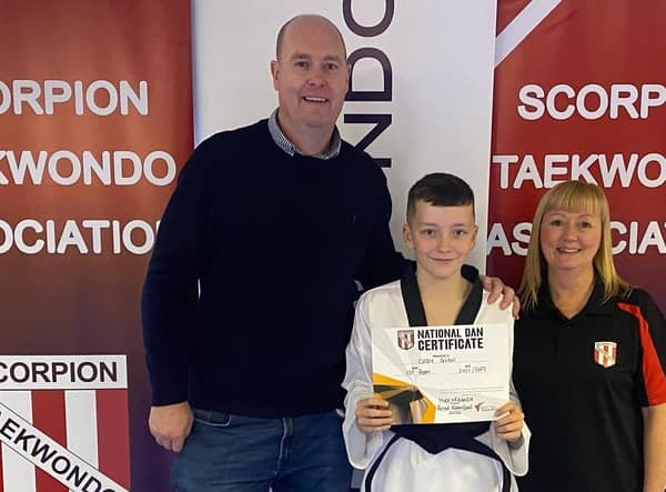 Cody Glen with coach Tony Morgan and assistant instructor Gillian Fairbrother