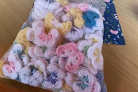 The crocheted butterflies for Lincolnshire Coop Funeral’s appeal for Baby Loss Awareness Month.