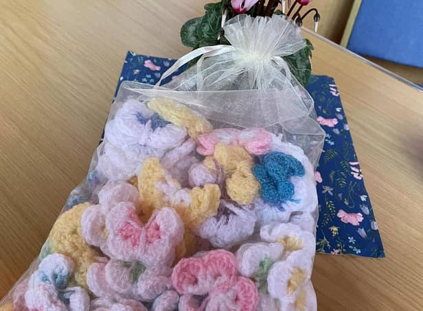 The crocheted butterflies for Lincolnshire Coop Funeral’s appeal for Baby Loss Awareness Month.