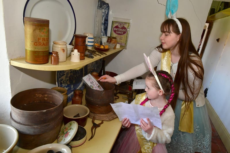 Carnival Queen Summer Willetts, 13 , and Carnival Princess Rosie Cawley, 6,  hunting for eggs.