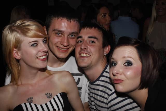 A group of four revellers at the LA Cafe, Skegness, 10 years ago.