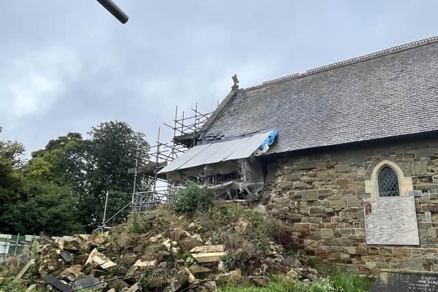 Work has begun to rebuild St John the Baptist's church tower.