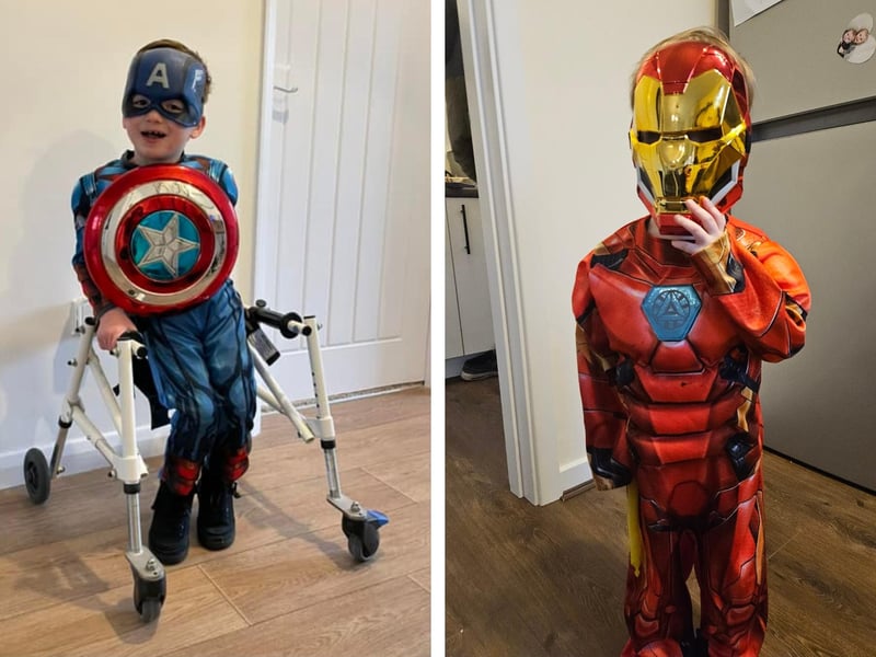 Rúben Couto-Early, five, as Captain America; and George Wright, three, as Iron Man.