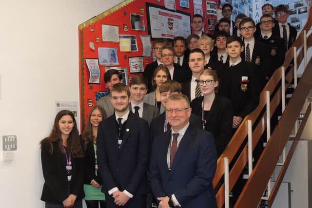 Carre's headteacher Nick law and students, pleased to see a rapid reversal of their school's Ofsted rating.